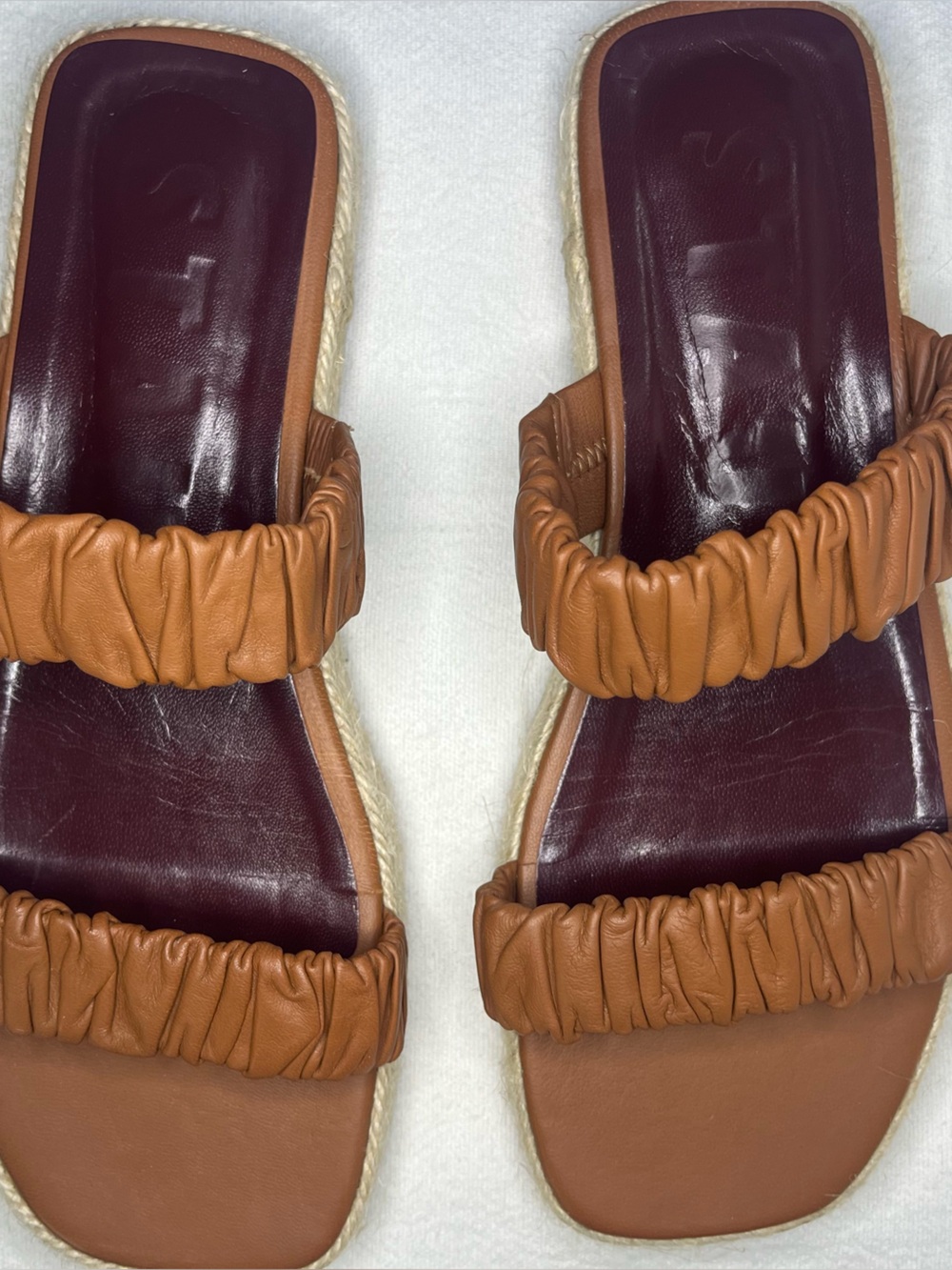 STAUD Maya Ruched Espadrille Leather Sandals Tan Size EU 40/US 9-9.5 - EUC